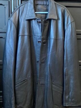 Soft Leather Jacket Men's Large Black Button Down